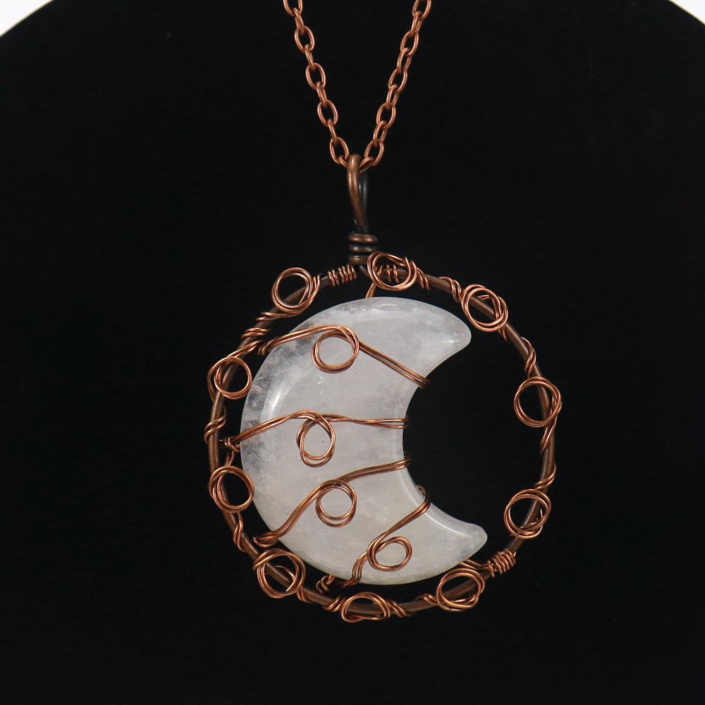 Handmade Winding Natural Crystal Agate Moon Pendant Necklace Couple Jewelry N589