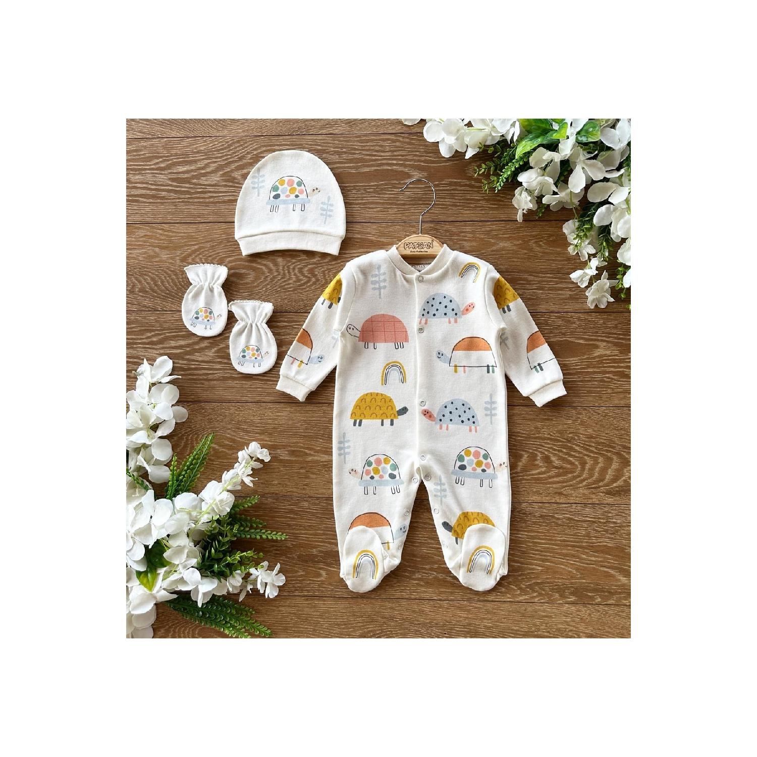 

Комплект из 3 предметов для новорожденных: перчатки, шапка, пинетки, комбинезон для малышей, разноцветные черепахи 0-3 AY