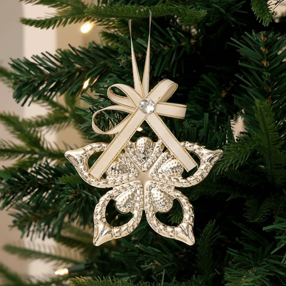 Gold Color Christmas Tree Pendant Star Design Snowflake Shape Icicle Ornaments Set Reindeer Motif Bell Accent