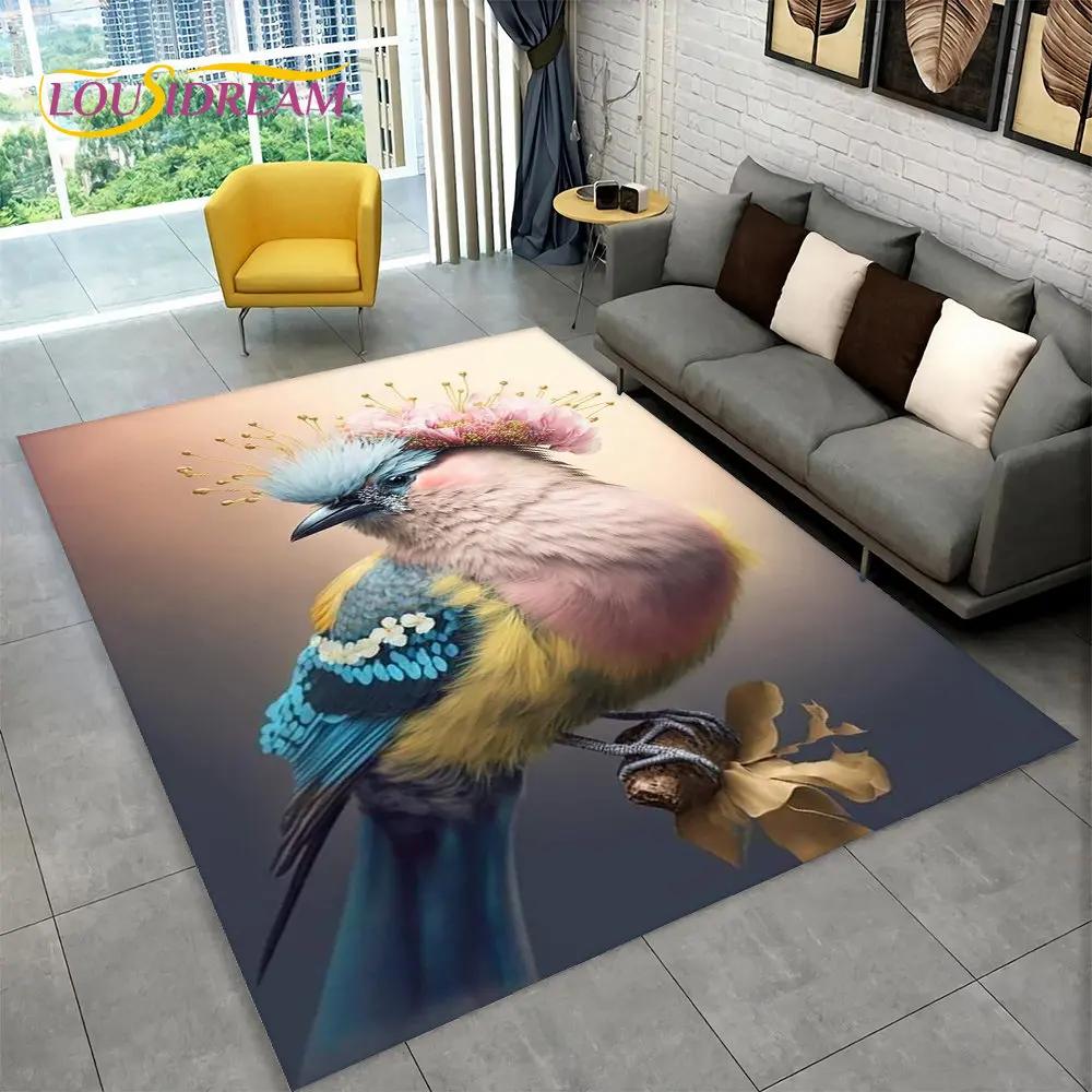 Exquisiter 3D-Teppich mit Vogel- und Blumenmotiv, Teppich für Zuhause, Wohnzimmer, Schlafzimmer, Sofa, Fußmatte, Küchendekoration, rutschfeste Bodenmatte
