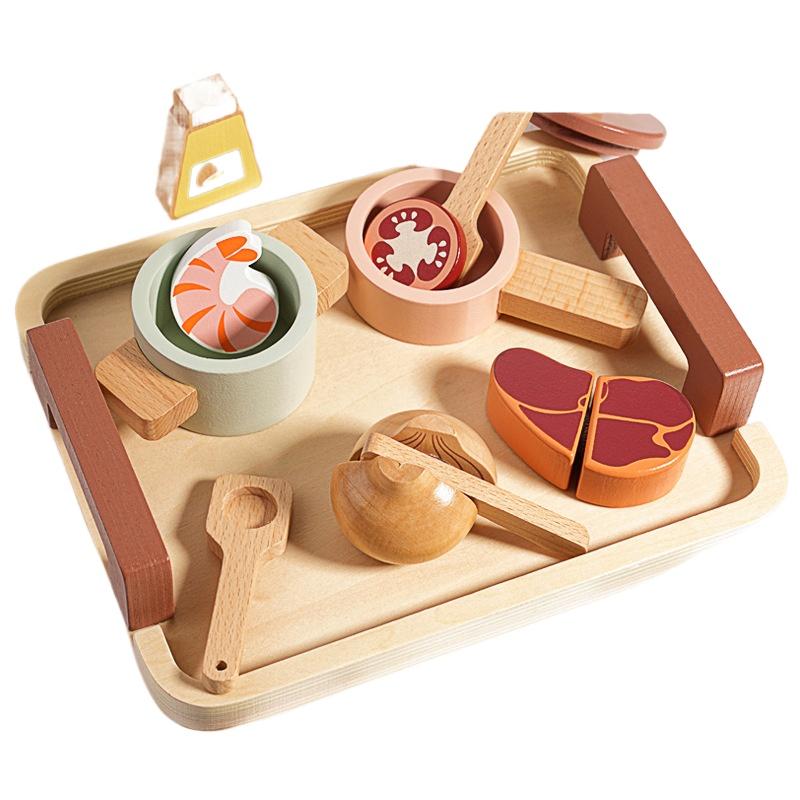 

Wooden Pretend Plays Girls Toys Kitchen Game Simulated Makeup Play House Afternoon Tea Playset Cuting Food Educational Toys Gift