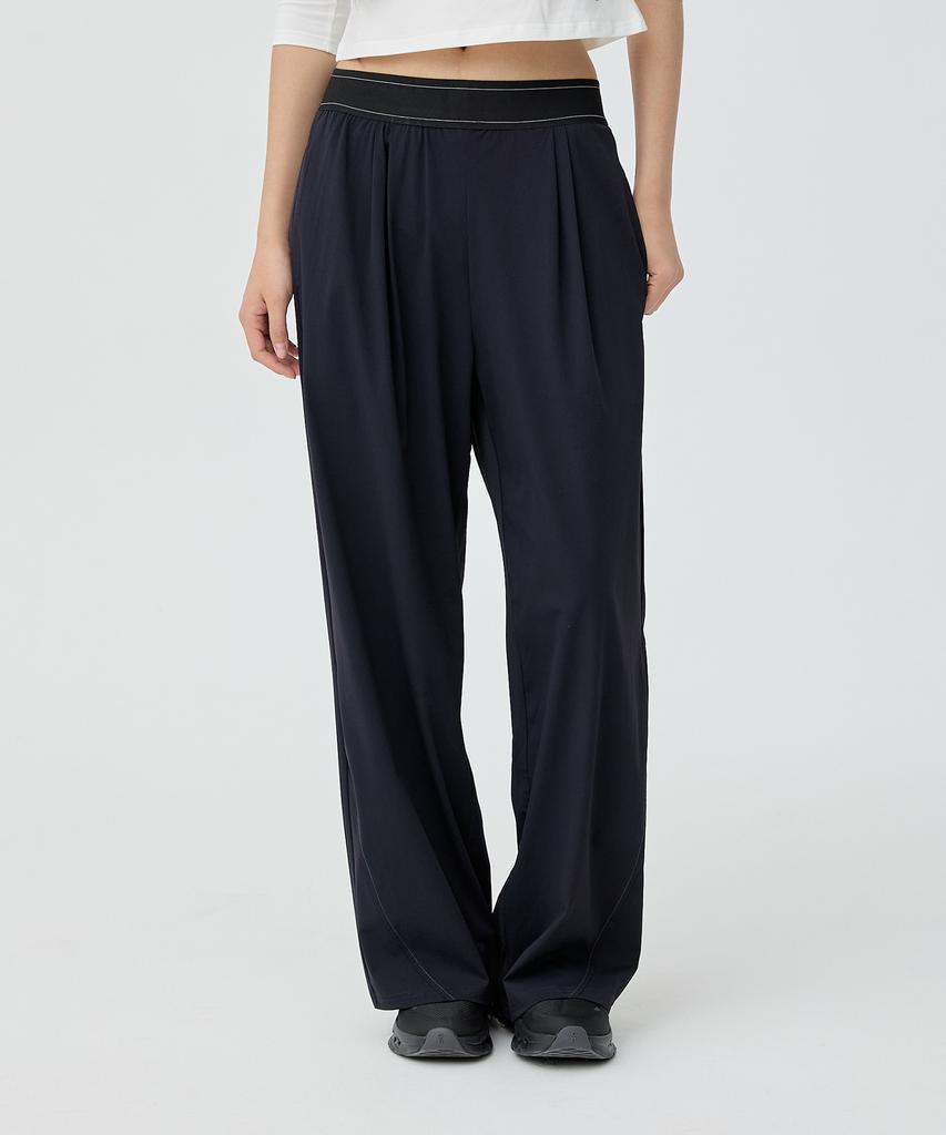 Chaebteoegseu Curved Line Cooling Wide Trousers (Black)