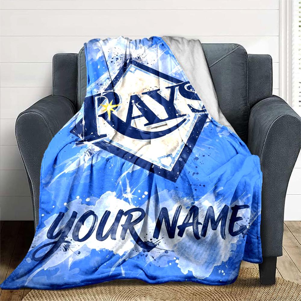 Name Custom Tampa Bay Rays Logo Print Flannel Blanket High Quality Warm Comfortable Cover for All Seasons Perfect for Gifts Home Decor