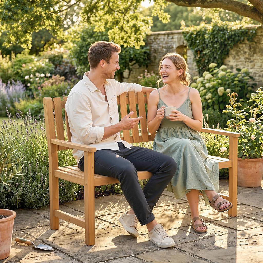 Gartenbank 2 Seater Weatherproof Wooden Bench With Slat Design Armrests Wooden Bench Up To 320 Kg 112 X 64 X 92 Cm Natural Wood