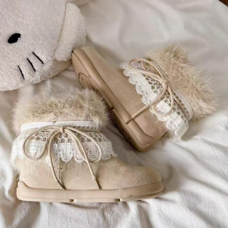 Retro Schneestiefel mit dicker Sohle für Damen, neue vielseitige Kurzschaft-Fleece-Baumwollschuhe