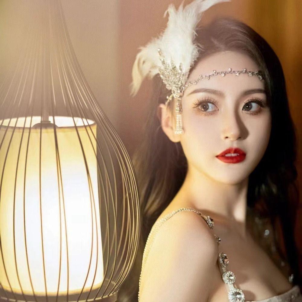 Black Sequin Feather Headwear Rhinestone Beaded Korean Style Headband  Cosplay Event