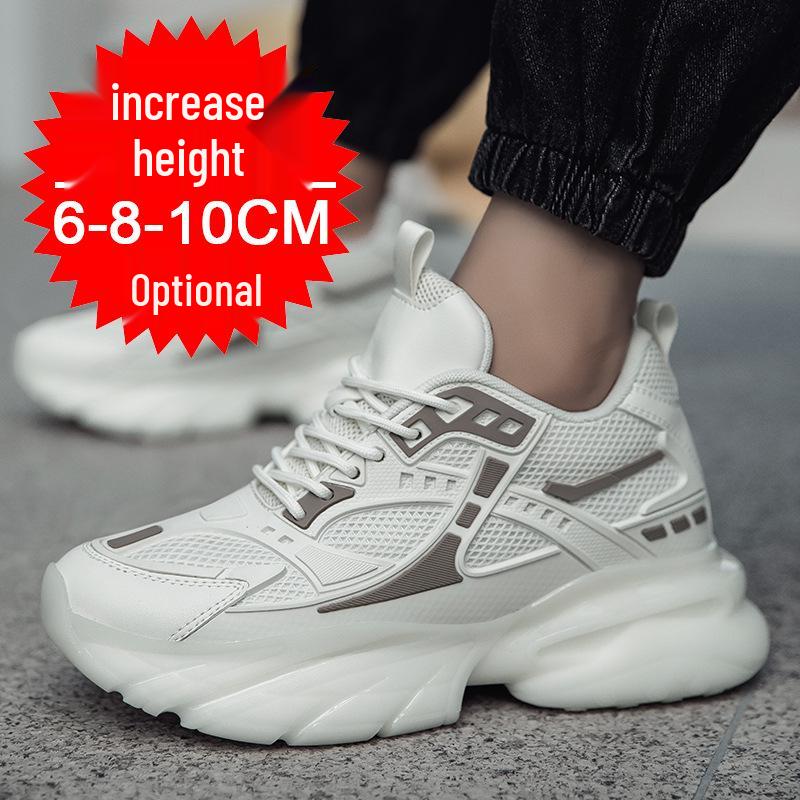 Men's Breathable Mesh Sneakers - 8cm Height Boost, Thick Sole, Running Casual Dad Shoes for Autumn & Winter