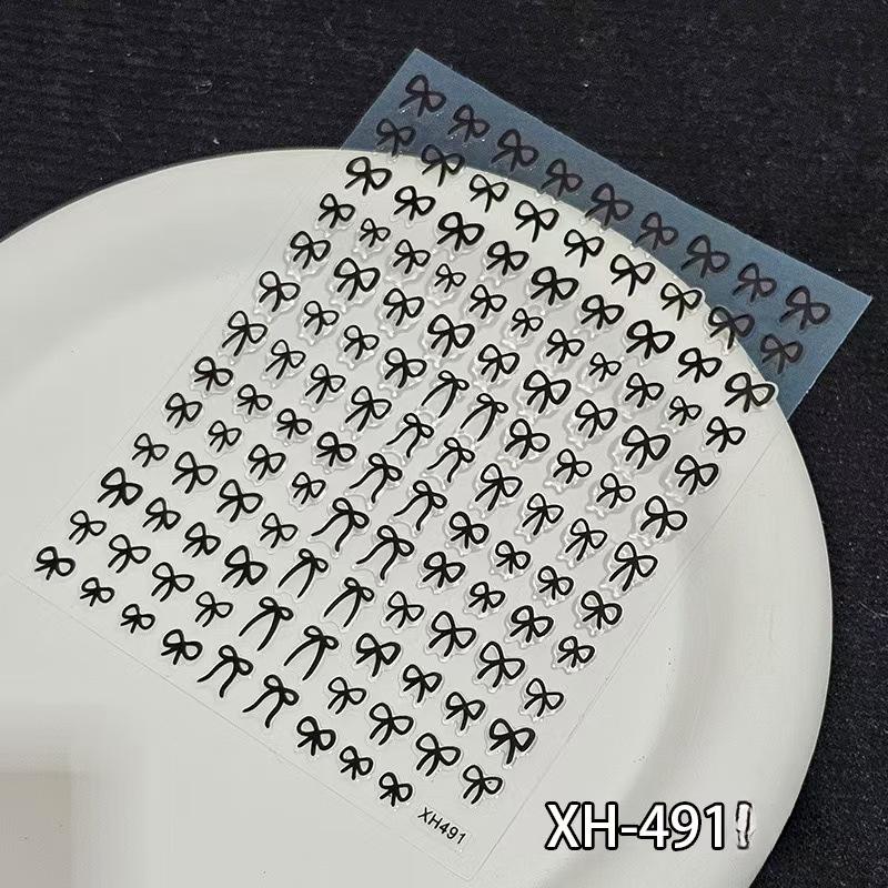 Nail Art Bow Sticker New Decal Black and White Gold Stamp Thin Tough Style Can Be Sticked Simple Nail Jewelry