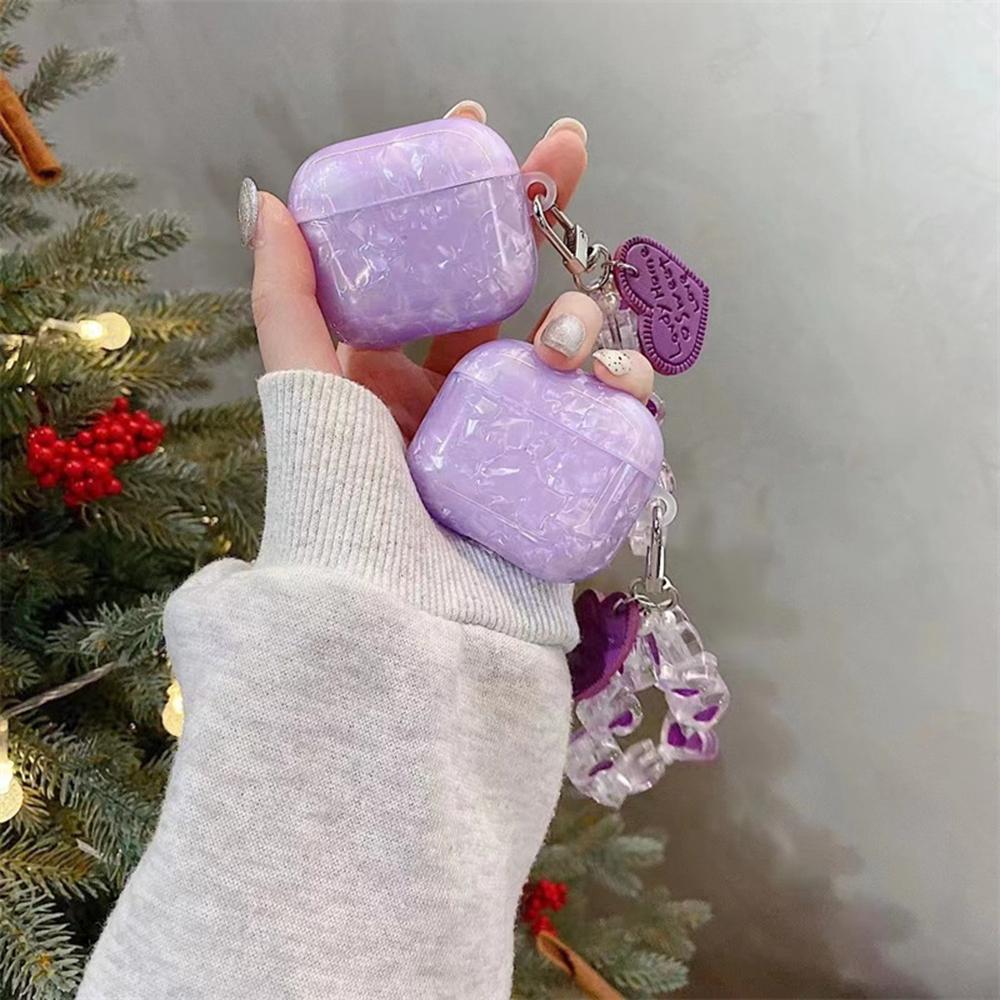 For AirPods 4 Protective Case Shell Texture Pattern TWS Earbuds Soft TPU Cover with Heart Strap