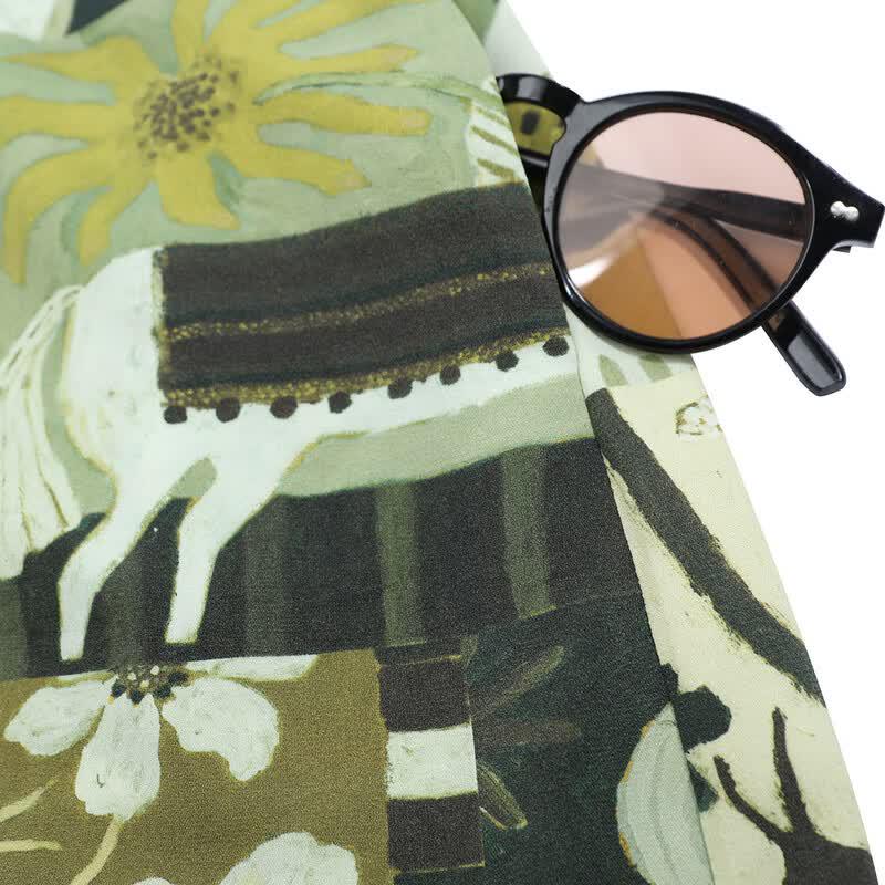 French Floral Print Faux Two-Piece Tie-Waist Dress