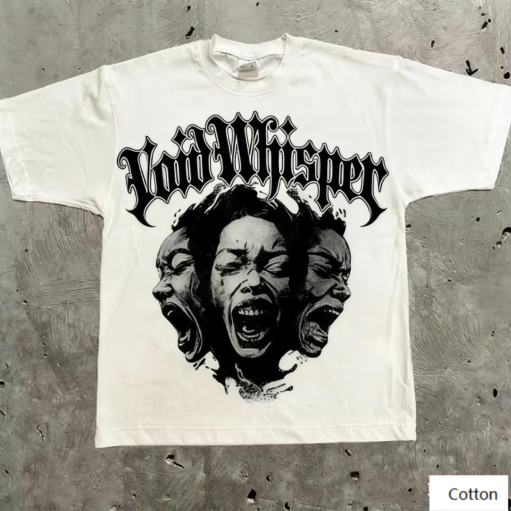 Dark Metal Street Style Unisex Cotton TShirt with Void Whisper Print Breathable Heavyweight Fabric Regular Fit for Rock M