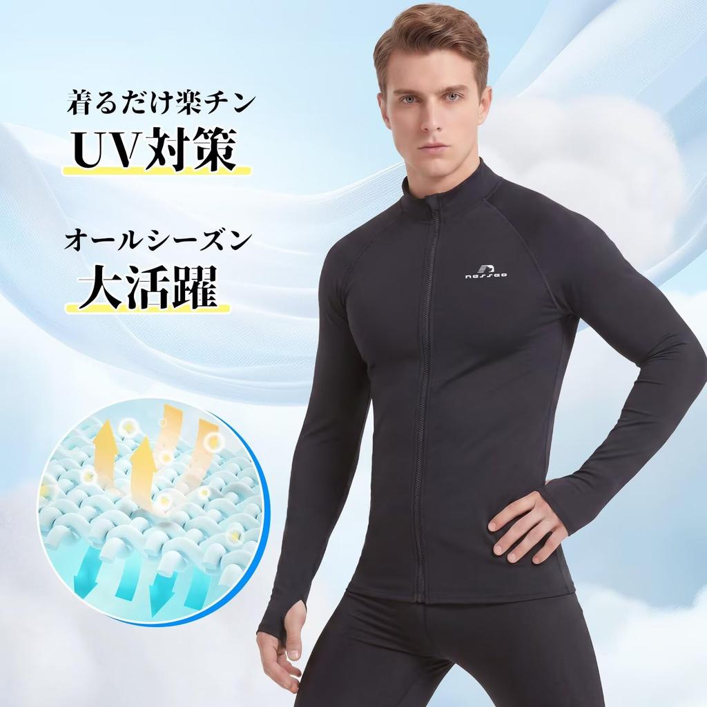 [Nesseo] Rash Guard Men's Long Sleeve Swimsuit Rush Parka with