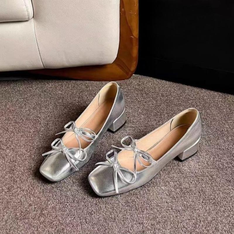 

Fashion Women s Shoes 2025 Brand Buckle Strap Women s High Heels Fashion Butterfly-knot New Solid Square Toe Best Seller Mary Jane Shoes 35 серебряный