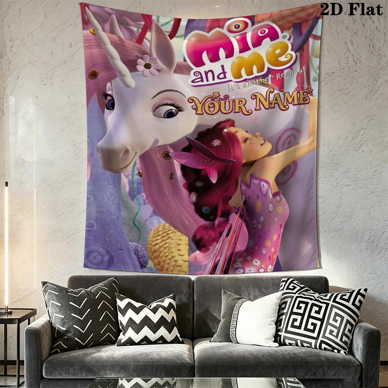 Custom Name Mia and Me Wall Tapestry Aesthetic Wall Hanging Printed Fabric Blanket Decorative Tapestries for Bedroom Living Room Home Decor