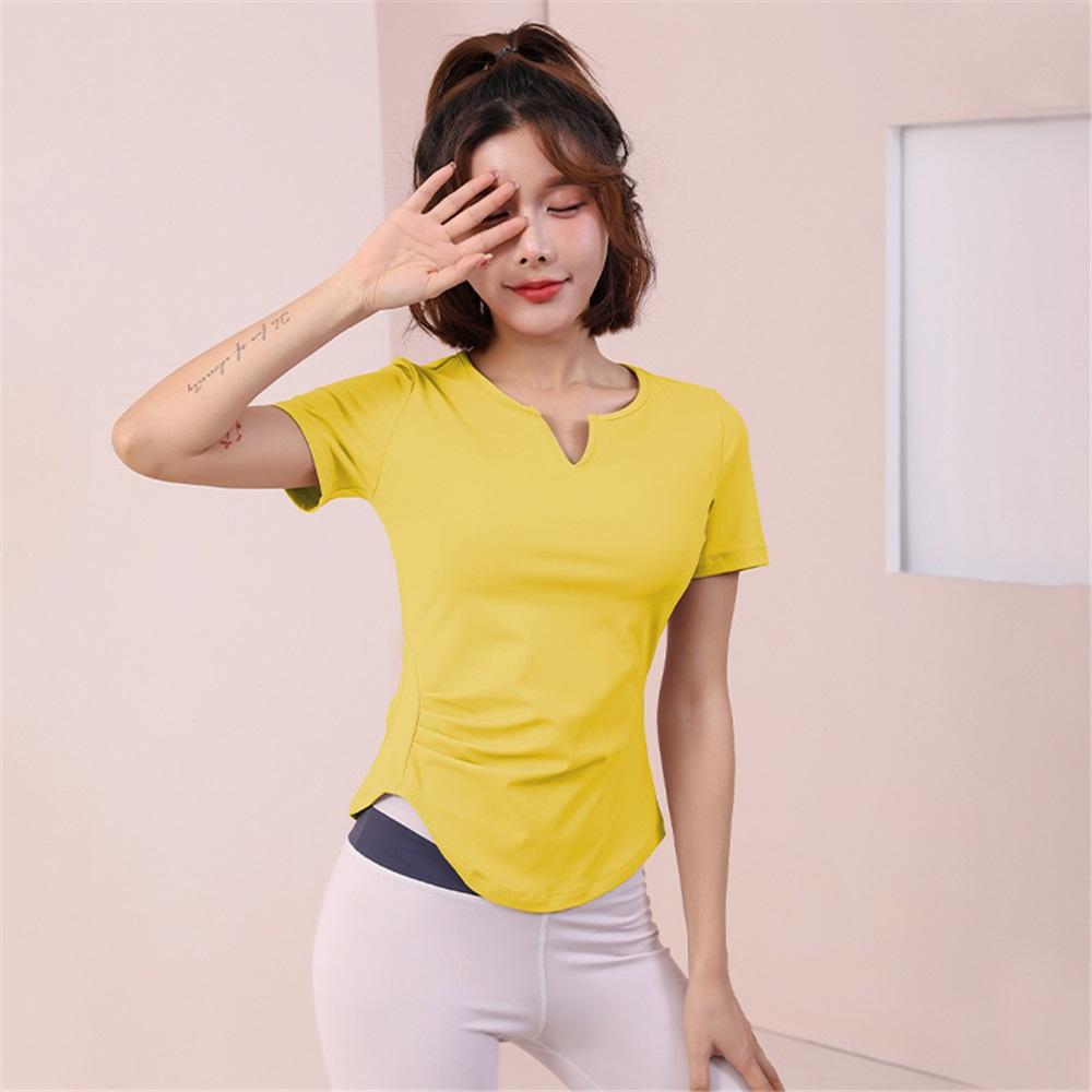 

Большой размер, нюдовая одежда для йоги для женщин, летний сексуальный спортивный топ с короткими рукавами и маленьким V-образным вырезом, футболка для похудения и облегающая XXXL жёлтый