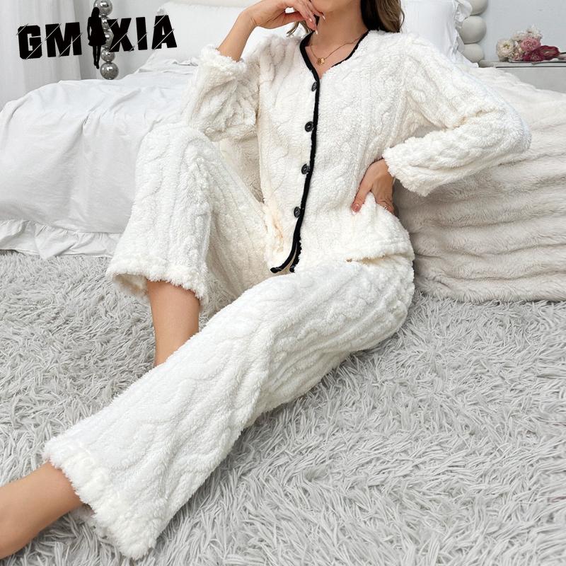 

GMXIA Simple Leisure Solid Colour Home Wear Pajamas Suit Striped Pajamas Women Long Sleeves and Trousers Can Be Worn Outside XL белый