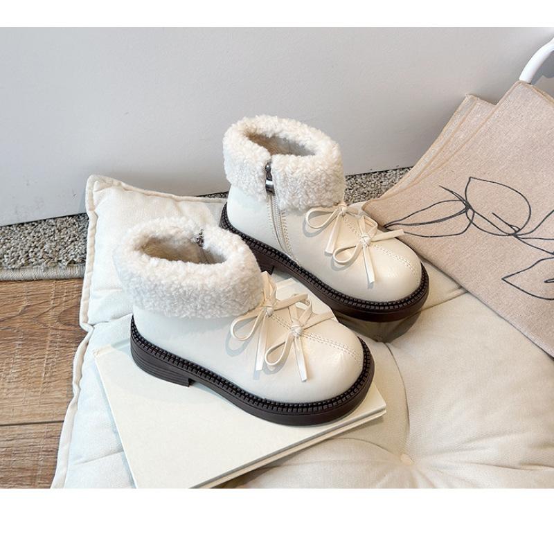 

Зимняя новая детская обувь для девочек, хлопковая обувь, детские сапоги из овечьей шерсти, корейские сапоги принцессы с двойным бантом 36 белый