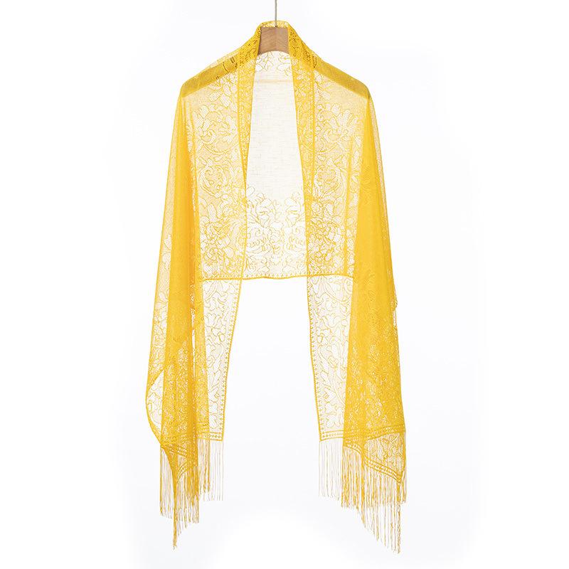 Damen Spitzenschal: Ein vielseitiges Oberbekleidungsstück für Frühling und Herbst mit Quasten, perfekt als Sommer-Seidenjacquard-Schal oder Ergänzung zu einem Cheongsam-Kleid.