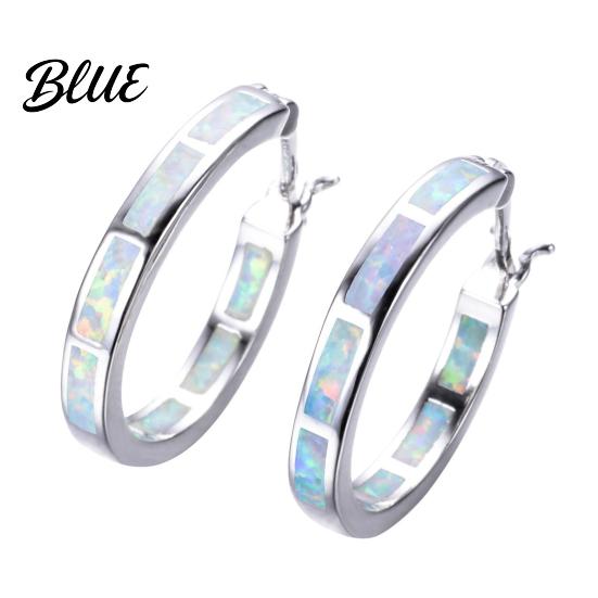 Artificial Opal Jewelry 1 Pair Lady Hoop Earrings Faux Moonstone