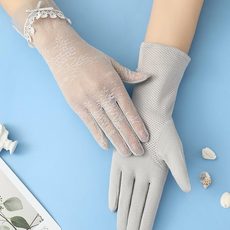 Sunscreen Lace Gloves Spring Bow Touch Screen Gloves Ladies Driving Breathable Outdoor Shade Cycling Summer Gloves