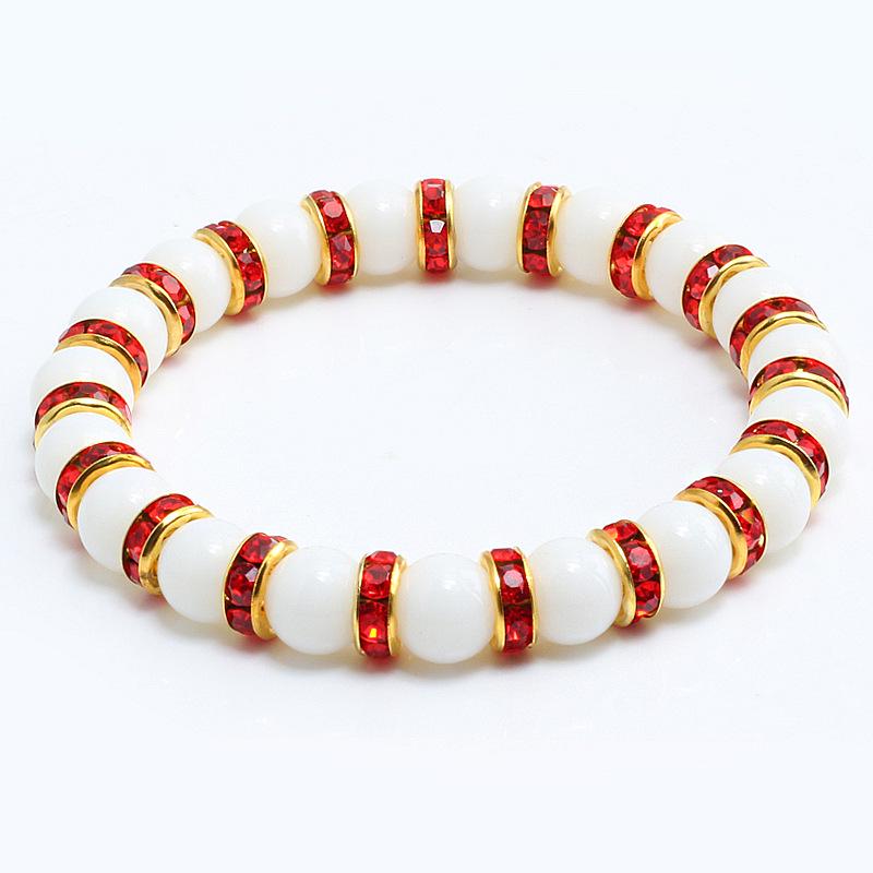 8mm White Porcelain Beads Rhinestone Bracelet: Trendy Unisex Wristband with Hand Rope