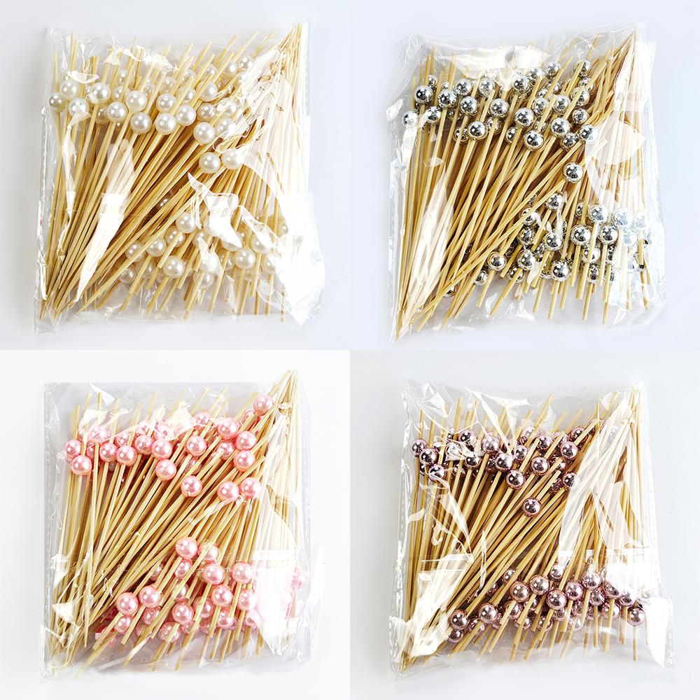 100/50 Pezzi Spiedini Usa e Getta in Bambù Bianco Perla per Matrimonio, Stuzzicadenti in Legno per Cocktail, Spiedini Forchetta per Frutta e Snack, Stoviglie per Feste di Matrimonio