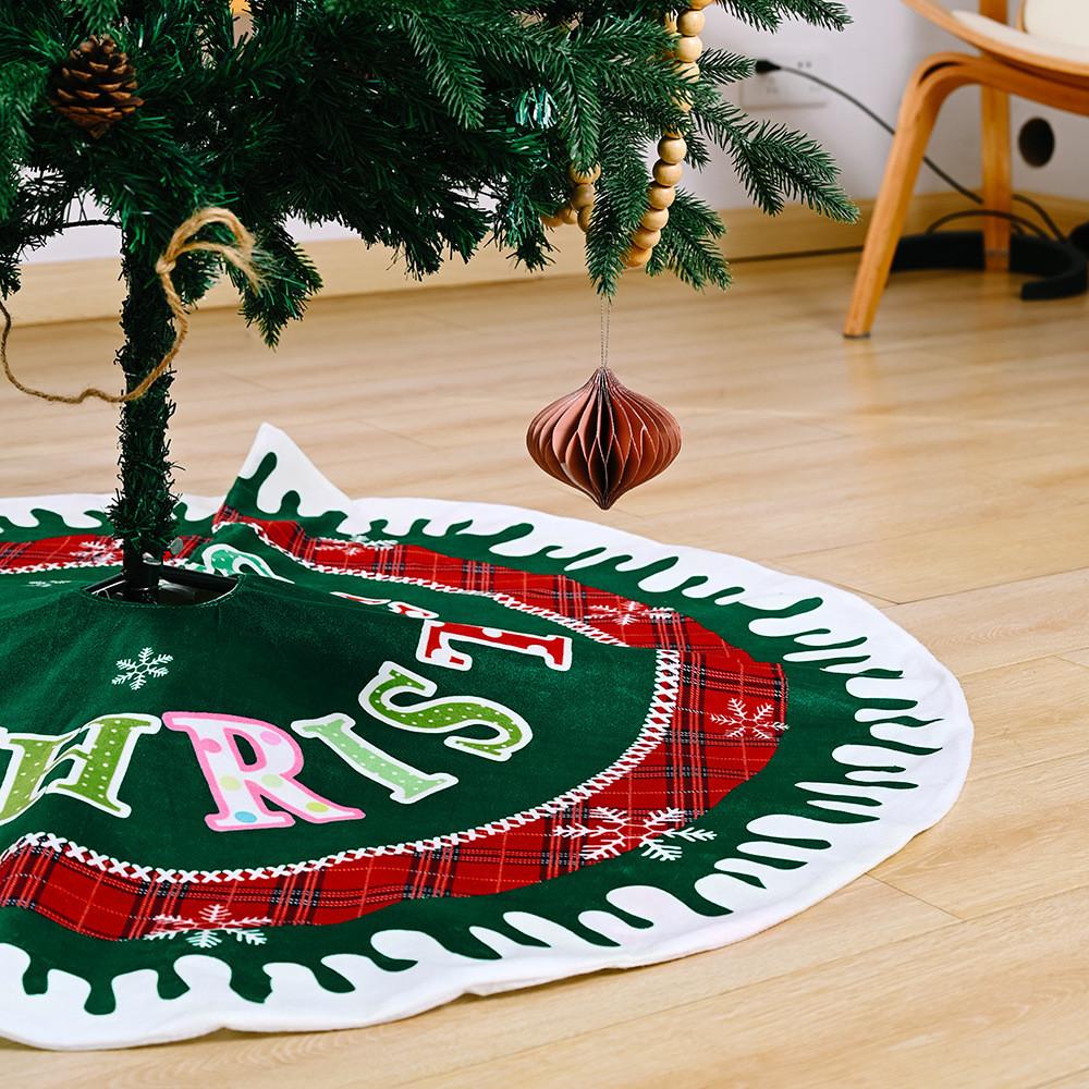 Festive Christmas Tree Skirt With Snow Edge Red English Letters For Holiday Decor