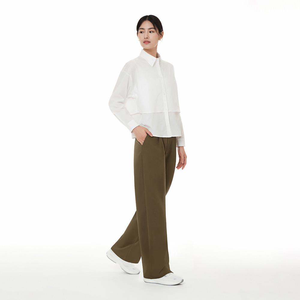 ANDAR Cotton Blend Half-Banding Single-Pleat Wide Slacks