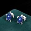Milgrain Oval Cut Blue Star Sapphire Stud Earrings Vintage Blue Sapphire Halo Turtle Earrings Art Deco September Birthstone Pierced Earrings Women
