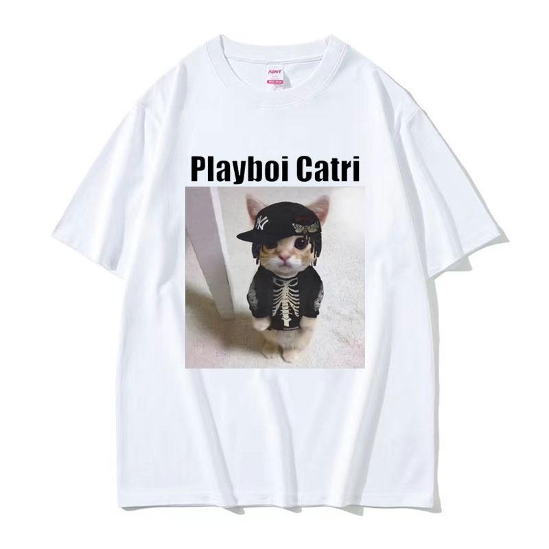 Playboi Carti Cute Cat Meme Funny Narcissist Opium Tshirt for Men Women Hip Hop Fashion T Shirt Casual Cotton Oversized Tshirts