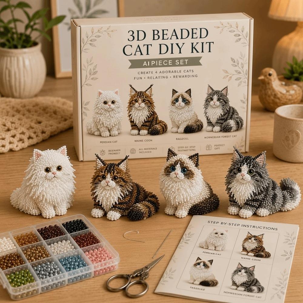 Tiny Beads 3D Beaded Animal Kit Cute Design Creative Craft Handmade Bead Art Kit Animal Shape DIY Bead Craft Kit Home Decor