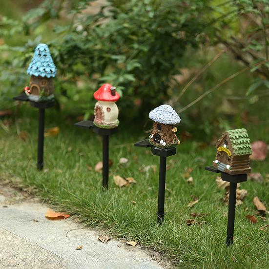 Yousheng Solar Mushroom House Light, Garden Fairy Tale Cottage Solar Light, Outdoor Waterproof Solar Lawn Light with Spike for Yard Patio