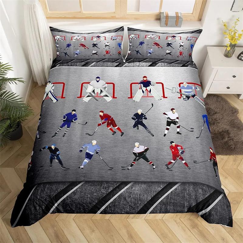 Ice Hockey Sport Duvet Cover Burning Hockey Ball for Teen Athlete Black Polyester Quilt Cover for Friend Gift Bedroom Decoration