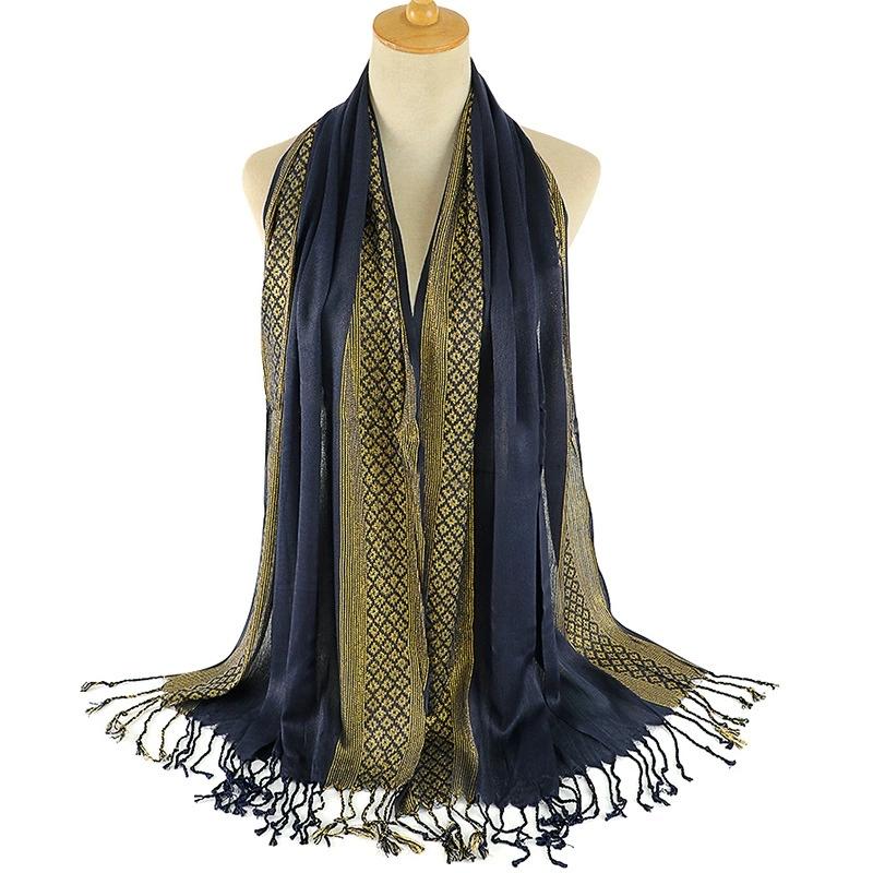Plain fashion print glitter tassels cotton lurex plaid stripe scarf long hijab muslim scarves/scarf 60x180cm