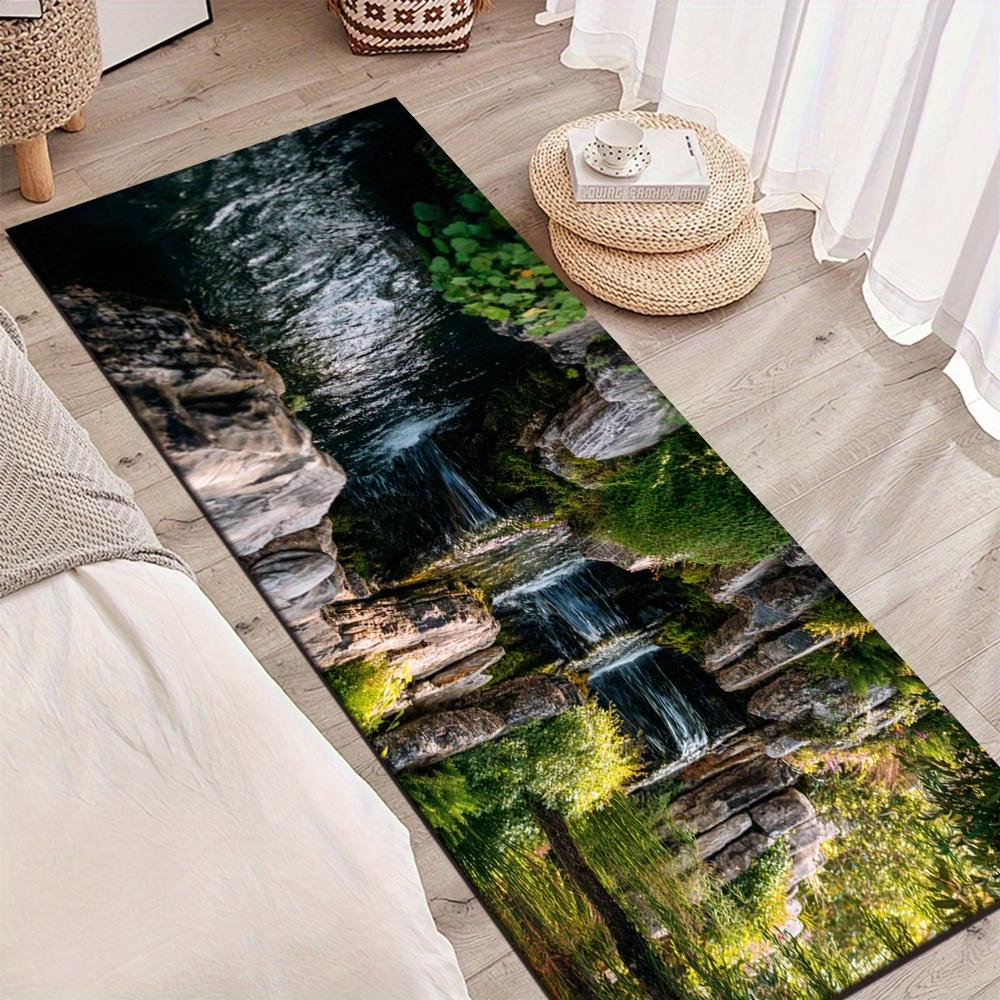 1 Stück Fließendes Wasser Grüne Pflanze Rutschfester Waschbarer Teppichläufer für Eingangsbereich, Wohnzimmer, Schlafzimmer & Terrasse