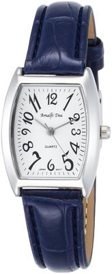 Arias Amalfidia Analog Tonneau-Shaped Waterproof Watch with Leather Strap and White Dial, A35L28, Women's, Black