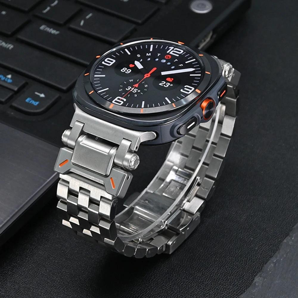 Men Stainless Steel Strap for Samsung Galaxy Watch Ultra 47mm Solid Metal Bracelet for Galaxy Ultra 47mm NO Gaps Curved End Band