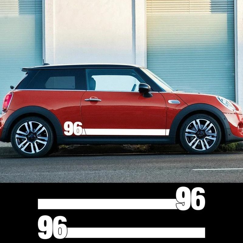2PCS Car Body Side Waist Line Stickers Number 96 Vinyl Decals Auto Decoration Decals Accessories For Mini Cooper JCW Countryman