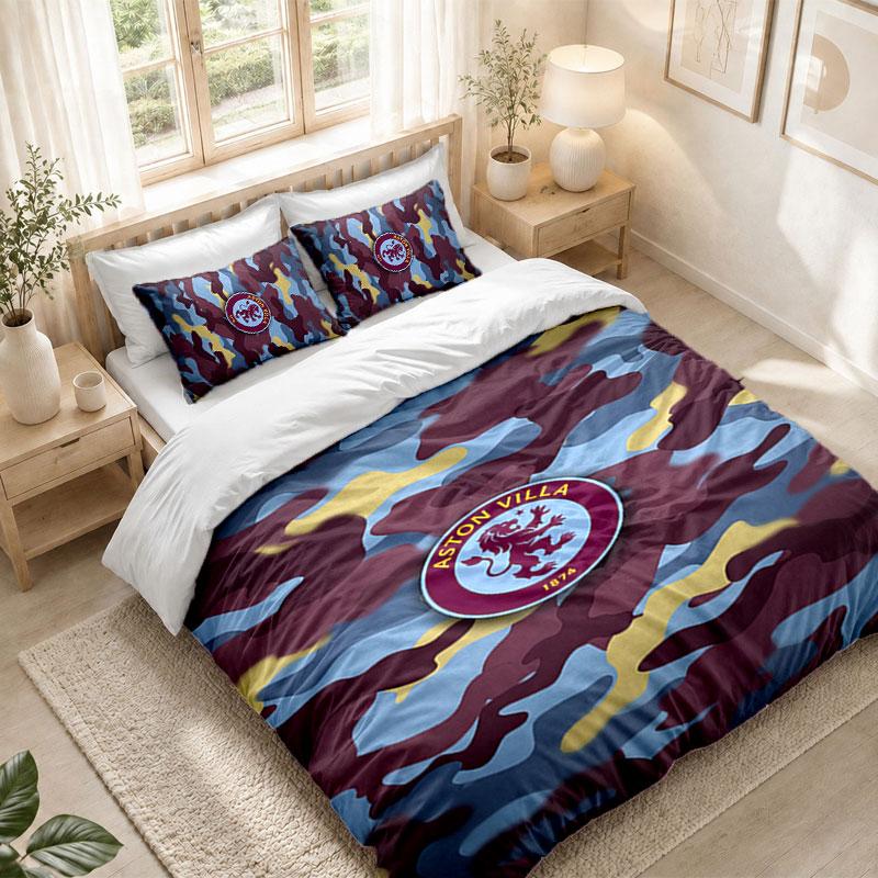 Set Biancheria da Letto 1 Copripiumino 2 Federe Stampa Calcio Aston Villa Camera da Letto Decorazione Casa