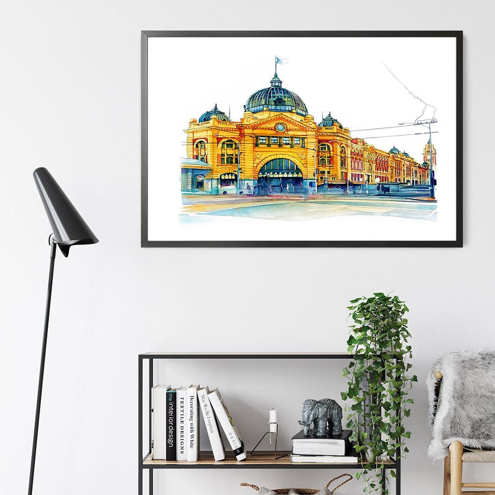 Melbourne Cricket Ground Watercolour City Landscape Print Poster Painting Art Brighton Beach Boxes Wall Pictures Bedroom Decor