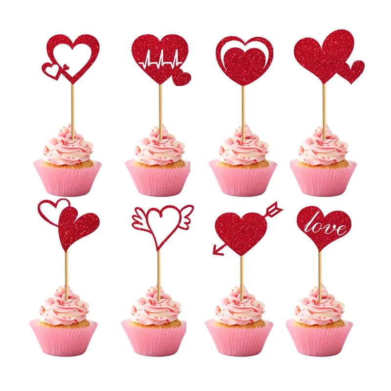 8/24-Piece Heart-Themed Cake Decorations Birthday, Wedding, Party, Valentine's Day Cake Decorations DIY Cake Decorations