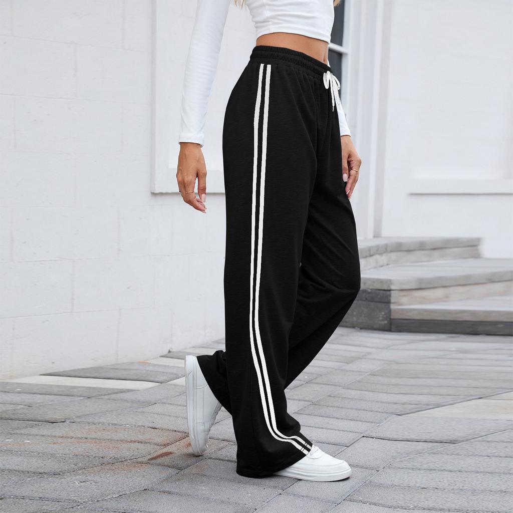 Women's Fashionable Solid Color Pocket Straight Leg Elastic Waist Casual Pants