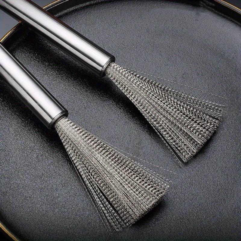 3pcs Stainless Steel Pan Brush Long Handle Strong Decontamination Convenient Fast Sink Stove Kitchen Accessories.