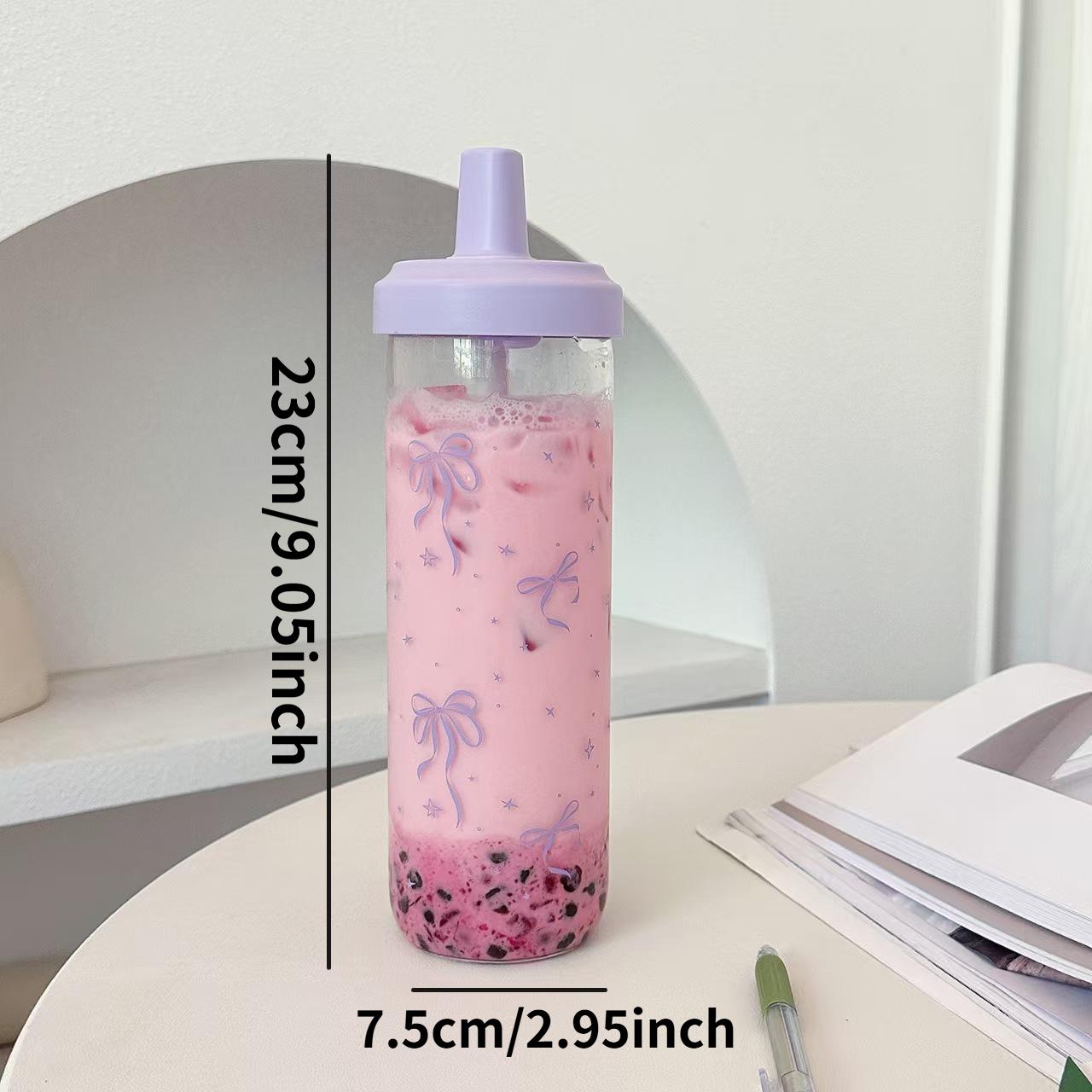 

Cute Bow Design Girl Water Bottle, 500ML & 850ML Glass Drink Cup with Straw, Perfect for Car Sports Camping Coffee Tea Juice