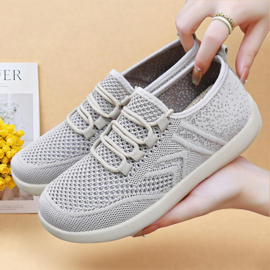 Women's shoes new flying woven casual shoes light breathable single shoes soft sole comfortable shoes women's simple lace-up mesh shoes