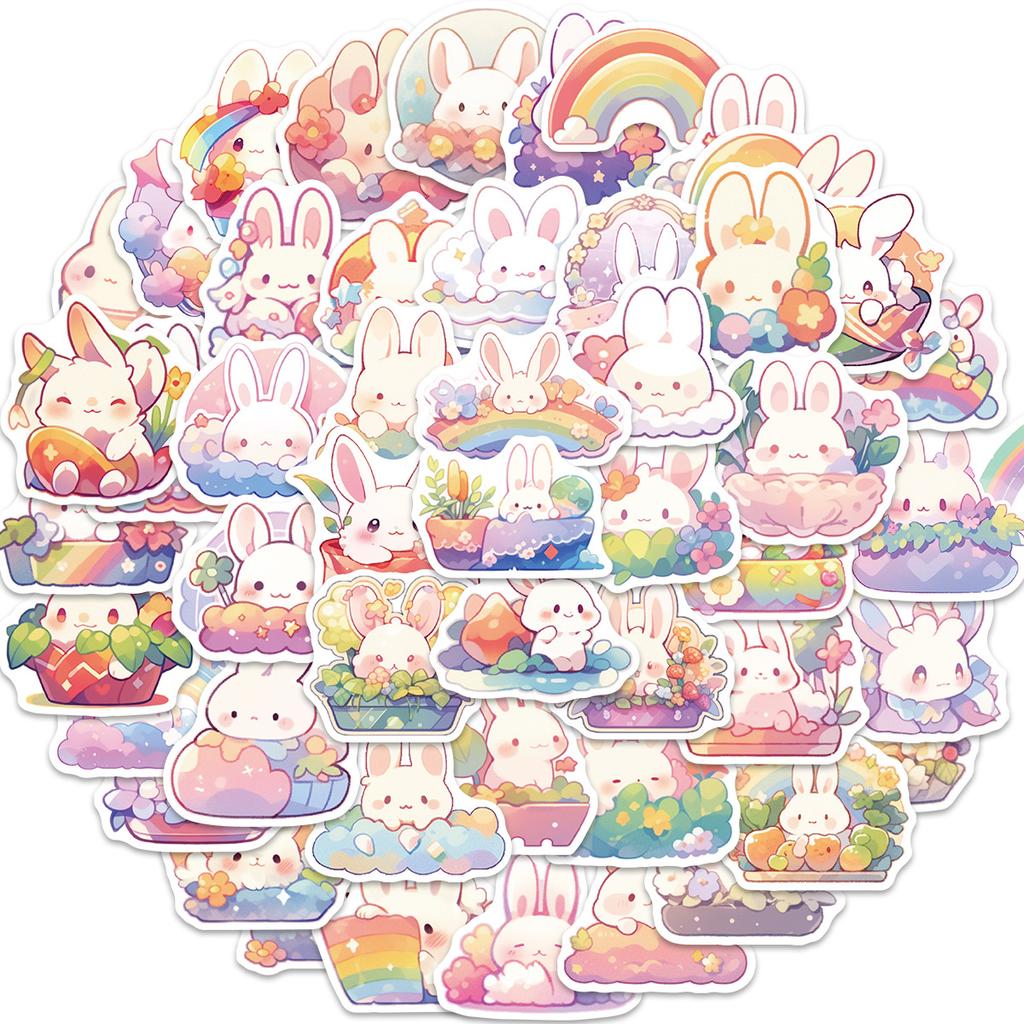 50 Cartoon Rainbow Rabbit Graffiti Stickers Personalized Decorative Guitar Notebook Suitcase DIY Waterproof Stickers