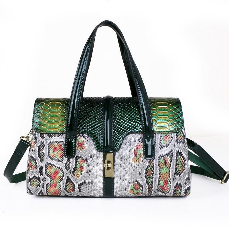 Autumn And Winter Snake Pattern Handbag First Layer Cowhide Bag Shoulder Bag Oblique Span Small Square Bag Underarm Bag