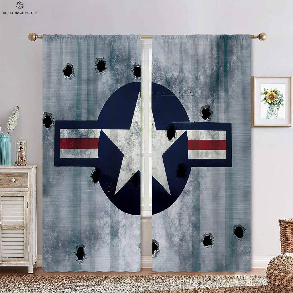 Camouflage Star Five-Pointed Star 3d Printing Curtains Suitable For Bedroom Living Room Kitchen Window Decoration Curtains 2 Pcs