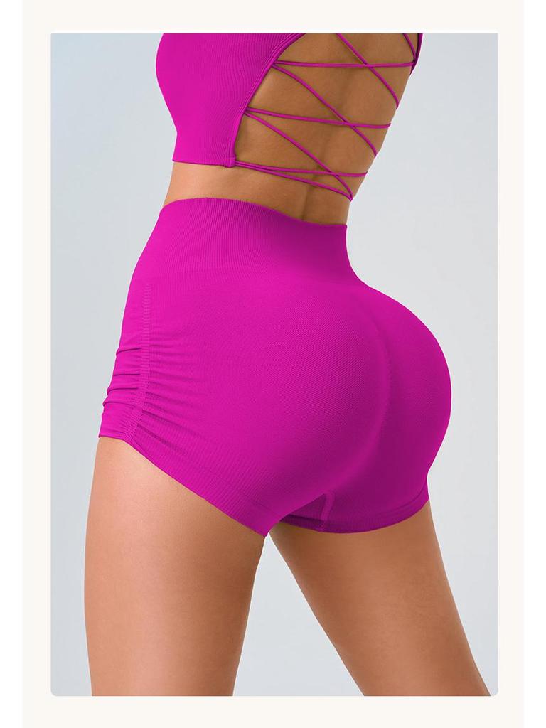 Women's High Waist Ruched Yoga Pants Set - Quick Dry, Ribbed, Solid Color Fitness Sportswear