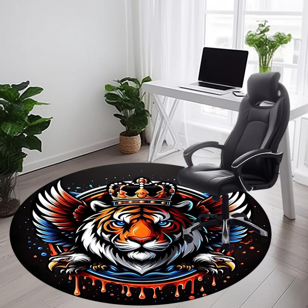 1PC Tiger Crown Emblem Office Round Rug, Non Slip, Soft and Durable Office Rug for Interior Decoration, Perfect for Office